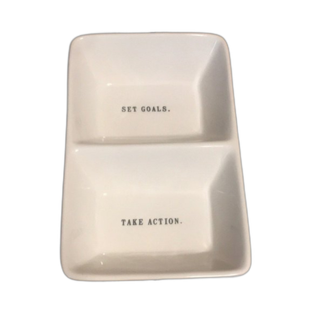 Rae Dunn set goals‎ take action trinket dish
